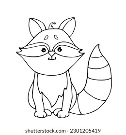 Linear sketch, coloring of a little raccoon. Vector graphics.