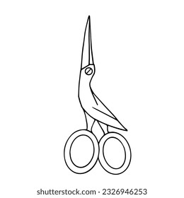 Linear sketch, coloring scissors.Vector graphics.