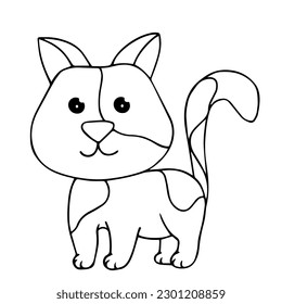 Esbozo lineal, coloreado de un gato pequeño. Gráficos vectoriales.