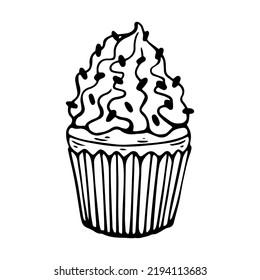 Esbozo lineal de quequitos con ilustración de nata .Vector.