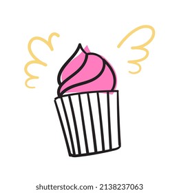 Linear sketch of a cupcake. Illustration in doodle style.