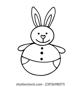 Esbozo lineal, garabatos de un conejito de juguetes educacionales para niños. Gráficos vectoriales.