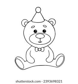 Linear sketch, doodles of a children's educational toy teddy bear. Vector graphics.