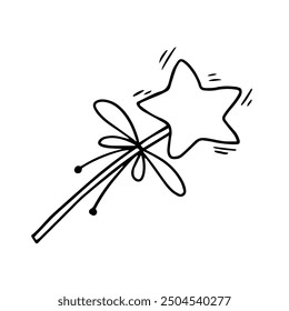 Linear sketch, doodles of a children's magic wand. Vector graphics.