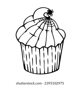 Esbozo lineal, garabatos de muffins temática de vacaciones para Halloween. Gráficos vectoriales.