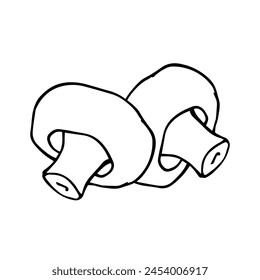 Linear sketch, doodles of vegetables, champignon mushrooms. Vector graphics.
