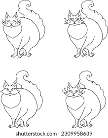 Linear sketch drawing animal funny fat cat logo. Goods for pets monochrome flat illustration podgy fluffy pet one line drawing. Cats, black lines. Cat Simple Contour Drawing for Logo Design. 