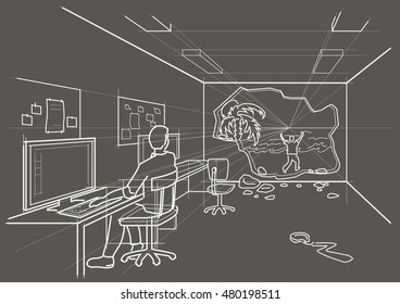 linear sketch dream of vacation on gray background