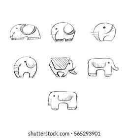 Linear sketch of elephants.Hand drawn minimalism style vector illustration.