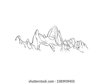 Linear sketch Fitz Roy mountain in Patagonia  Hand drawn vector illustration