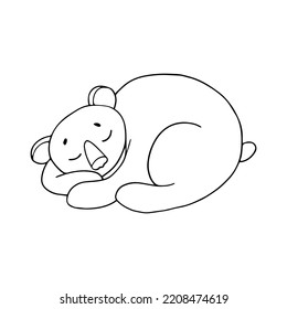 Linear Sketch Of A Forest Animal Sleeping Bear Cub. Isolated Vector Graphic.