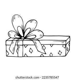 Linear sketch of gifts in festive packaging.Vector graphics.