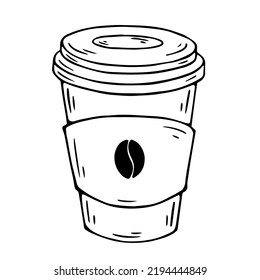 Esbozo lineal de un vaso de café aromático. Gráficos vectoriales estilizados.
