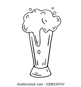 Linear sketch  glass of  beer. Vector illustrator.	