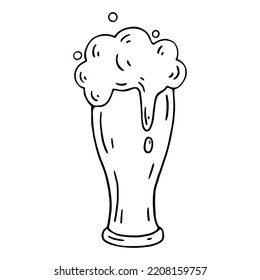 Linear sketch  glass of  beer. Vector illustrator.	