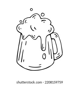 Esbozo lineal de vaso de cerveza. Ilustrador de vectores.	