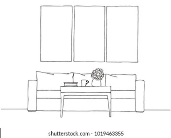 Linear sketch of an interior. Hand drawn vector illustration of a sketch style.