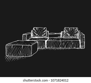 Linear sketch of an interior. Hand drawn vector illustration of a sketch style.