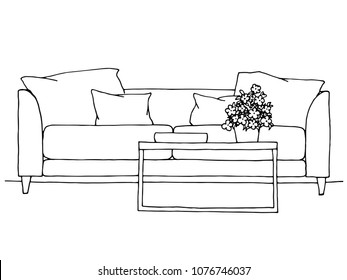 Linear sketch of an interior. Hand drawn vector illustration of a sketch style.