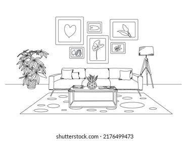 Linear sketch of an interior. Hand drawn vector illustration of a sketch style.