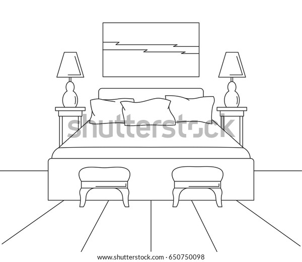 Dessin Lineaire D Un Interieur Chambres Avec Image Vectorielle De Stock Libre De Droits