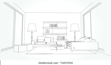 Detail focused hand drawn sketch of the interior of a sleek modern home.  Generative AI 23236583 Stock Photo at Vecteezy