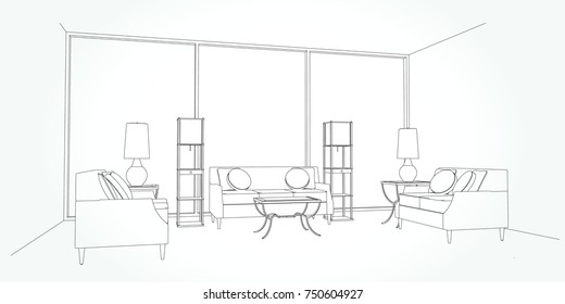 Outline Sketch Interior Space Stock Vector (Royalty Free) 248102503