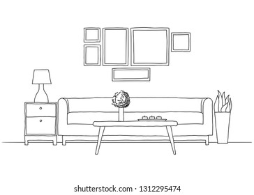 Linear sketch of the interior in a modern style.