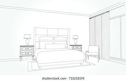 Drawing Bedroom Stok Illustrasyonlar Gorseller Ve Vektorler