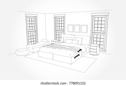 Bedroom Perspective Drawing Stock Illustrations Images