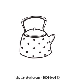 Linear sketch of a kettle in doodle style. Kitchen assistants. Cooking concept. Isolated on white background, stock vector illustration.