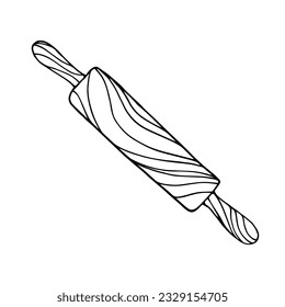 Esbozo lineal del pasador rodante de madera de la cocina.Gráficos vectores.
