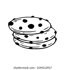 Linear sketch of oatmeal cookies with chocolate chips.Vector illustration.