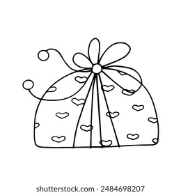 Lineare Skizze, Umriss eines Geschenks in festlicher Verpackung zum Valentinstag. Vektorgrafik-Grafiken.