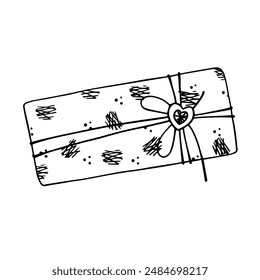 Lineare Skizze, Umriss eines Geschenks in festlicher Verpackung zum Valentinstag. Vektorgrafik-Grafiken.