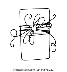 Boceto lineal, contorno de un regalo en empaque festivo para el día de San Valentín. Vector gráfico.