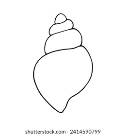 Linear sketch, outline of a sea shell. Decorative element for sea summer designs. Vector graphics.