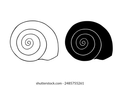 Linear sketch, outline, silhouette, seashell stamp. Vector graphics.