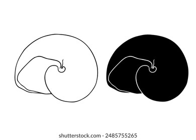 Esbozo lineal, contorno, silueta, sello de concha. Vector gráfico.