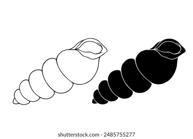 Linear sketch, outline, silhouette, seashell stamp. Vector graphics.