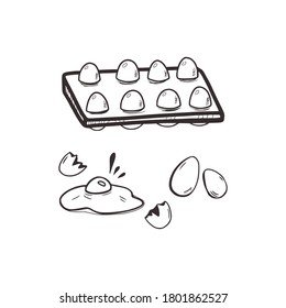 Esbozo lineal de huevos de embalaje al estilo doodle. Concepto de cocina. Aislado sobre fondo blanco, ilustración vectorial de stock.