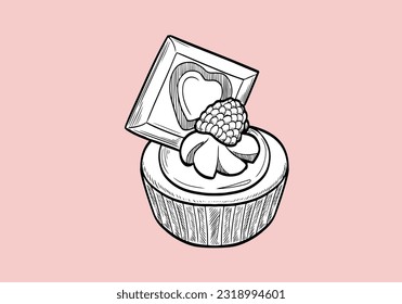 Linear sketch of a piece of cake.Vector illustration. Cheesecake engraving. Delicious cheesecake in sketch style. Cheesecake is isolated on white background. Hand-drawn vector illustration.