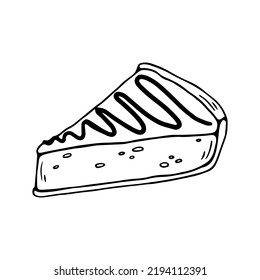 Linear sketch of a piece of pie, casserole.Vector illustration.