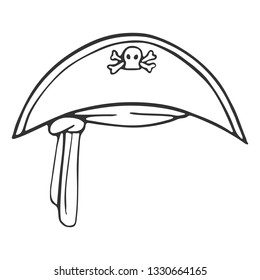 Linear sketch of a pirate hat with a skull. Vector illustration for coloring book, stencil, design, prints.