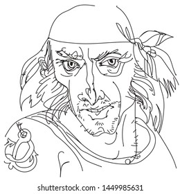 linear sketch of the portrait of an imaginary pirate