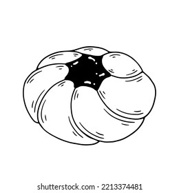 Linear sketch of shortbread cookies with jam. Vector graphics.