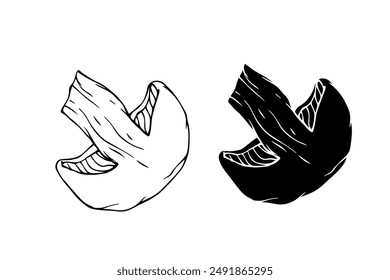 Linear sketch, silhouette, stamp of forest mushrooms. Vector graphics