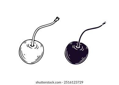 Boceto lineal, silueta, sello de cerezas de verano. Gráficos de Vector.