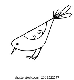 Linear sketch of a small bird. Wind graphics.	