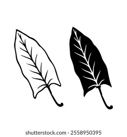 Linear sketch, stamp, silhouette of leaves. Simple botanical elements. Vector graphics.